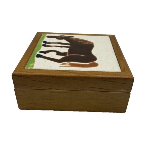 Trinket Box Handpainted Horse Ceramic Tile Lid Jewelry Office Ranch Western Art - Picture 4 of 16